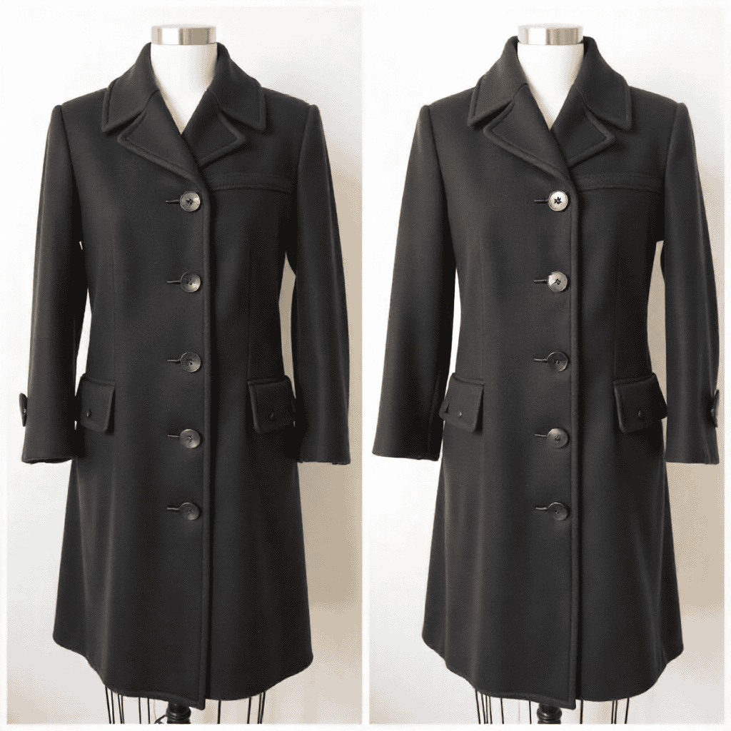 Vintage wool coat undergoing restoration